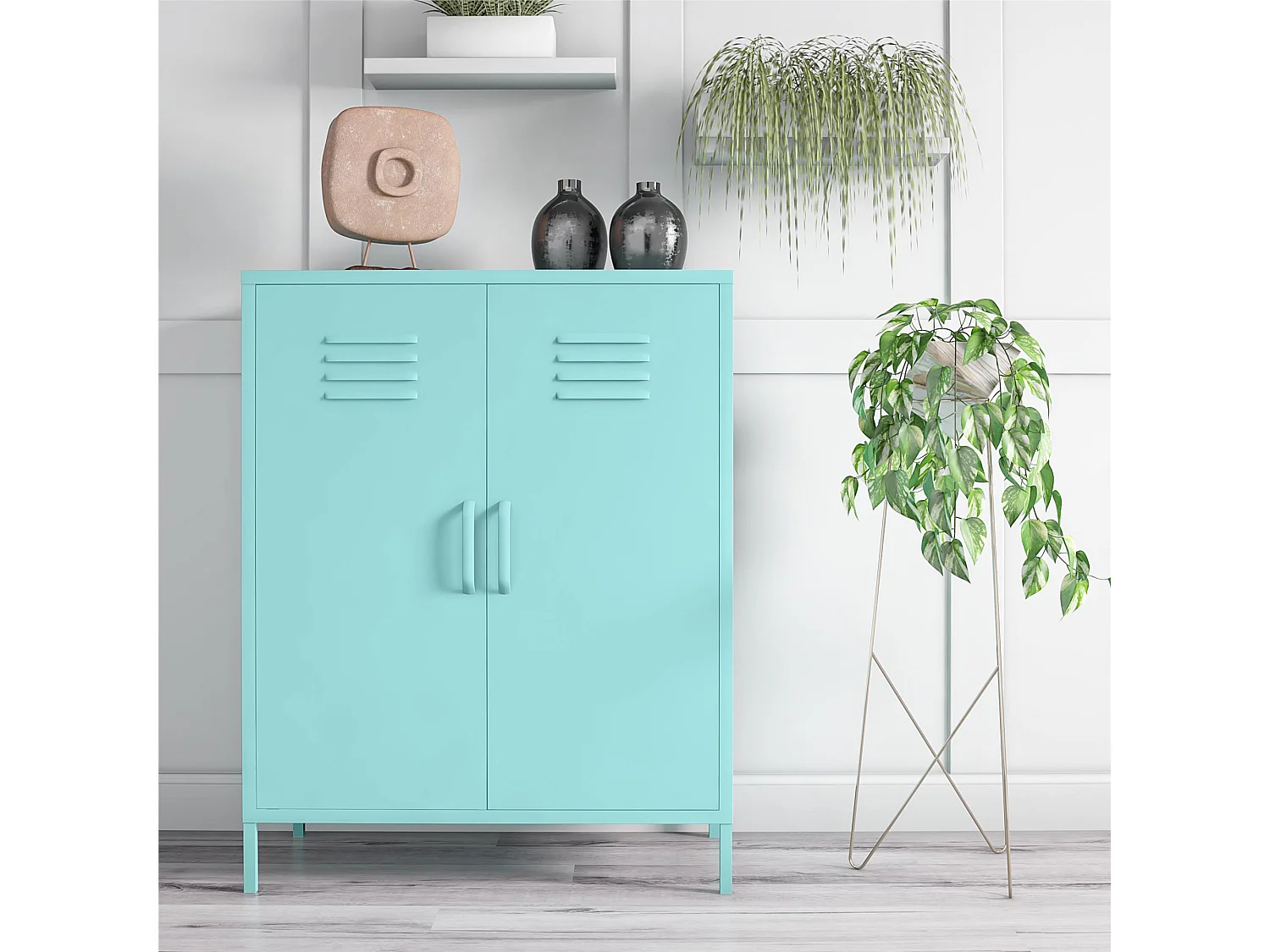 Mueble con 2 puertas en metal menta