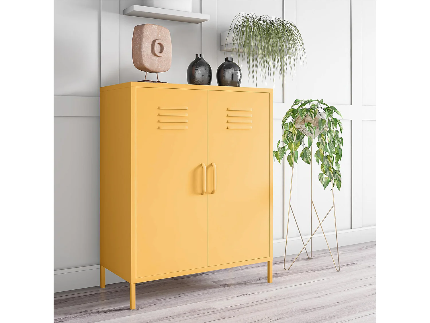 Cache | Armoire 2 portes en métal jaune