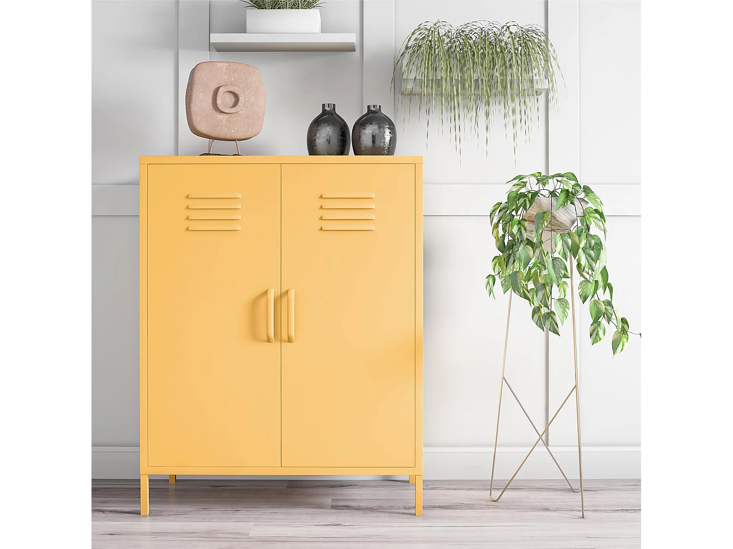 Cache | Armoire 2 portes en métal jaune