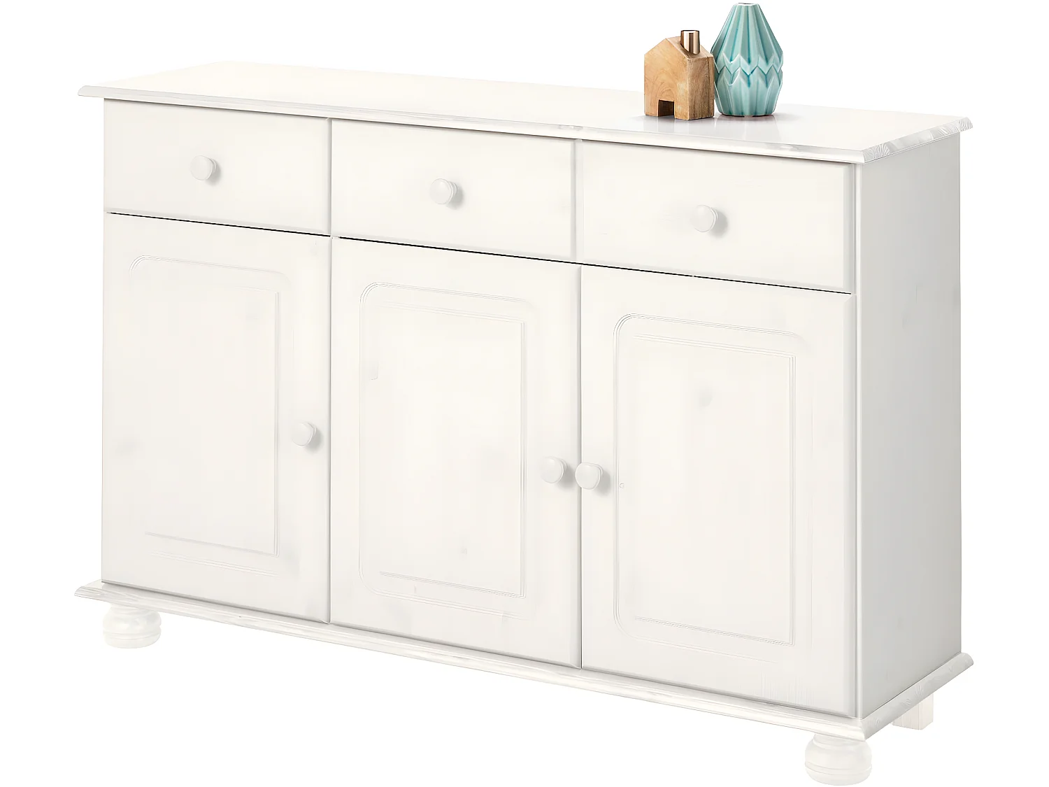 Credenza con 3 ante e 2 cassetti in pino bianco
