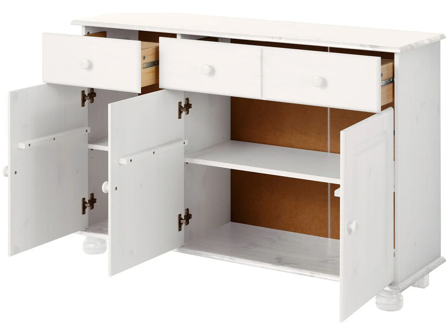 Credenza con 3 ante e 2 cassetti in pino bianco