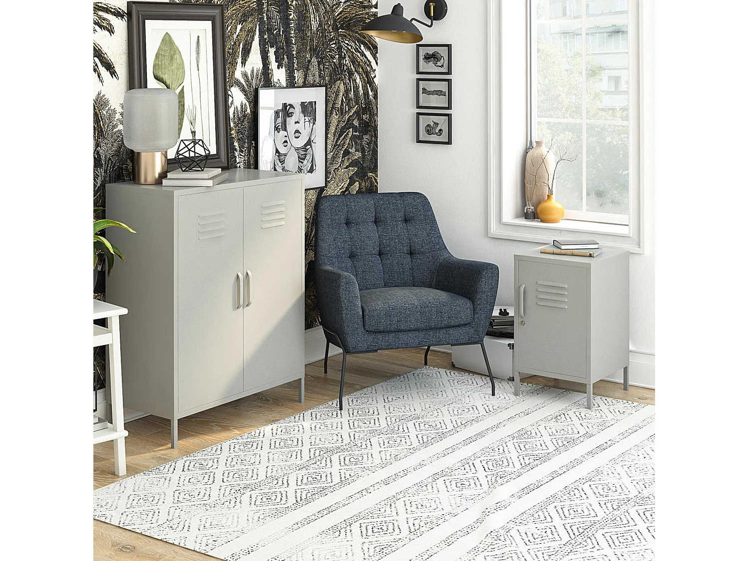 Schrank mit 1 Tür aus Metall, taupe