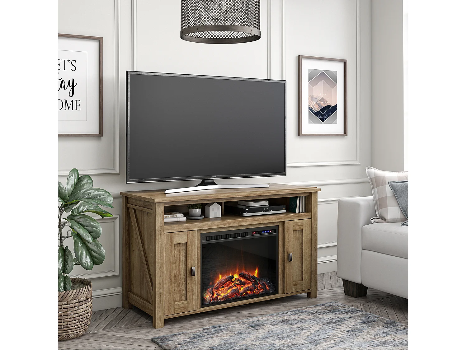 Farmington | Cheminée 2 portes en panneaux de particules chêne