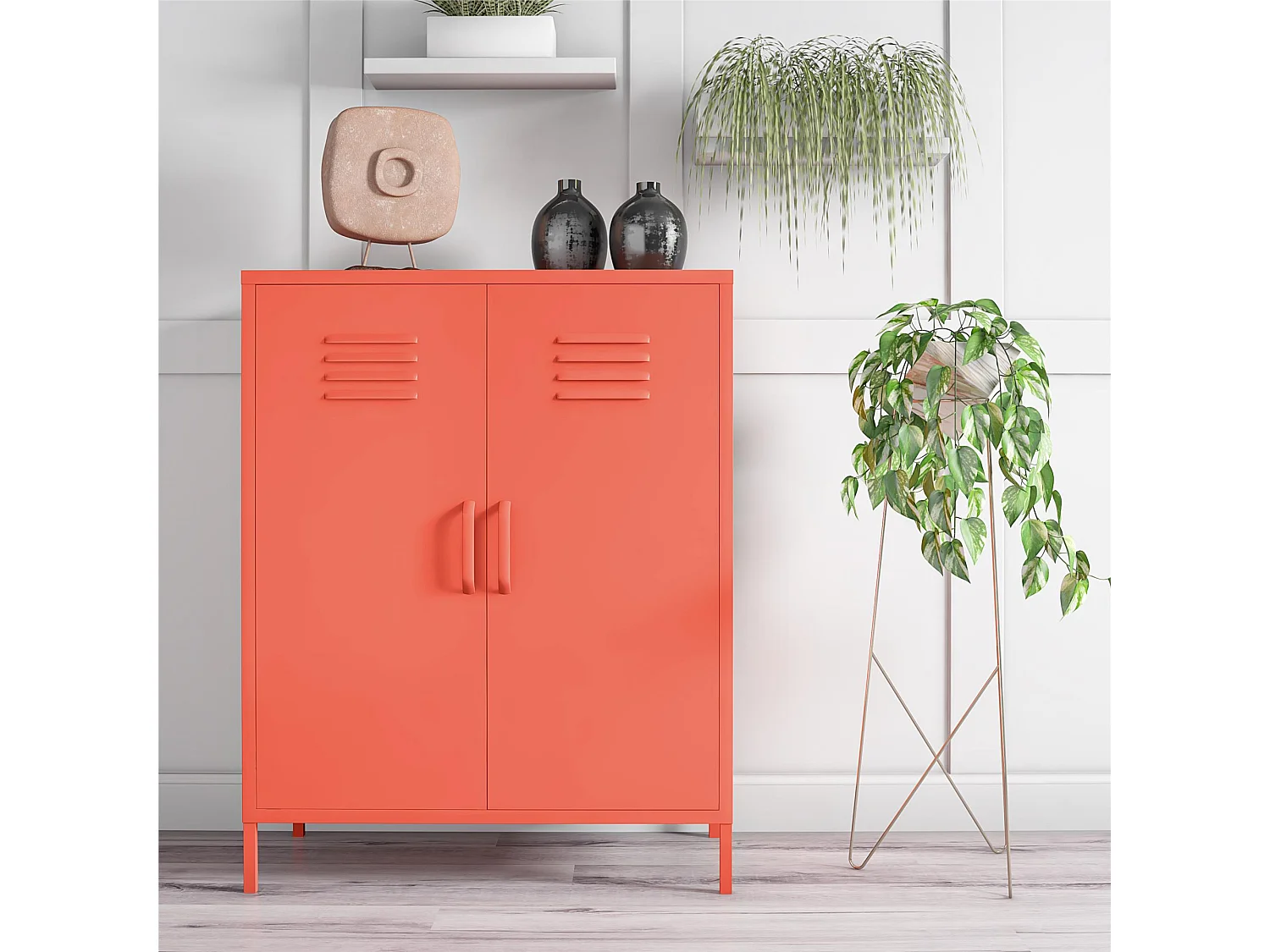 Mueble con 2 puertas en metal naranja