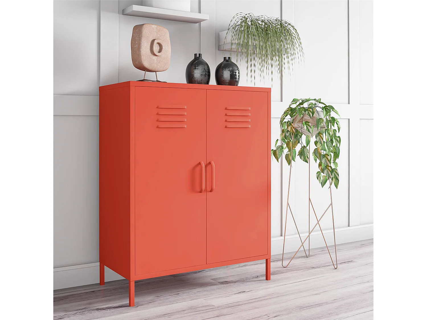Mueble con 2 puertas en metal naranja