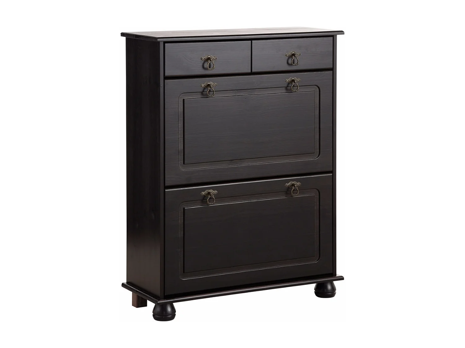 Finca | Meuble à chaussures avec 2 tiroirs et 2 abattants en pin brun