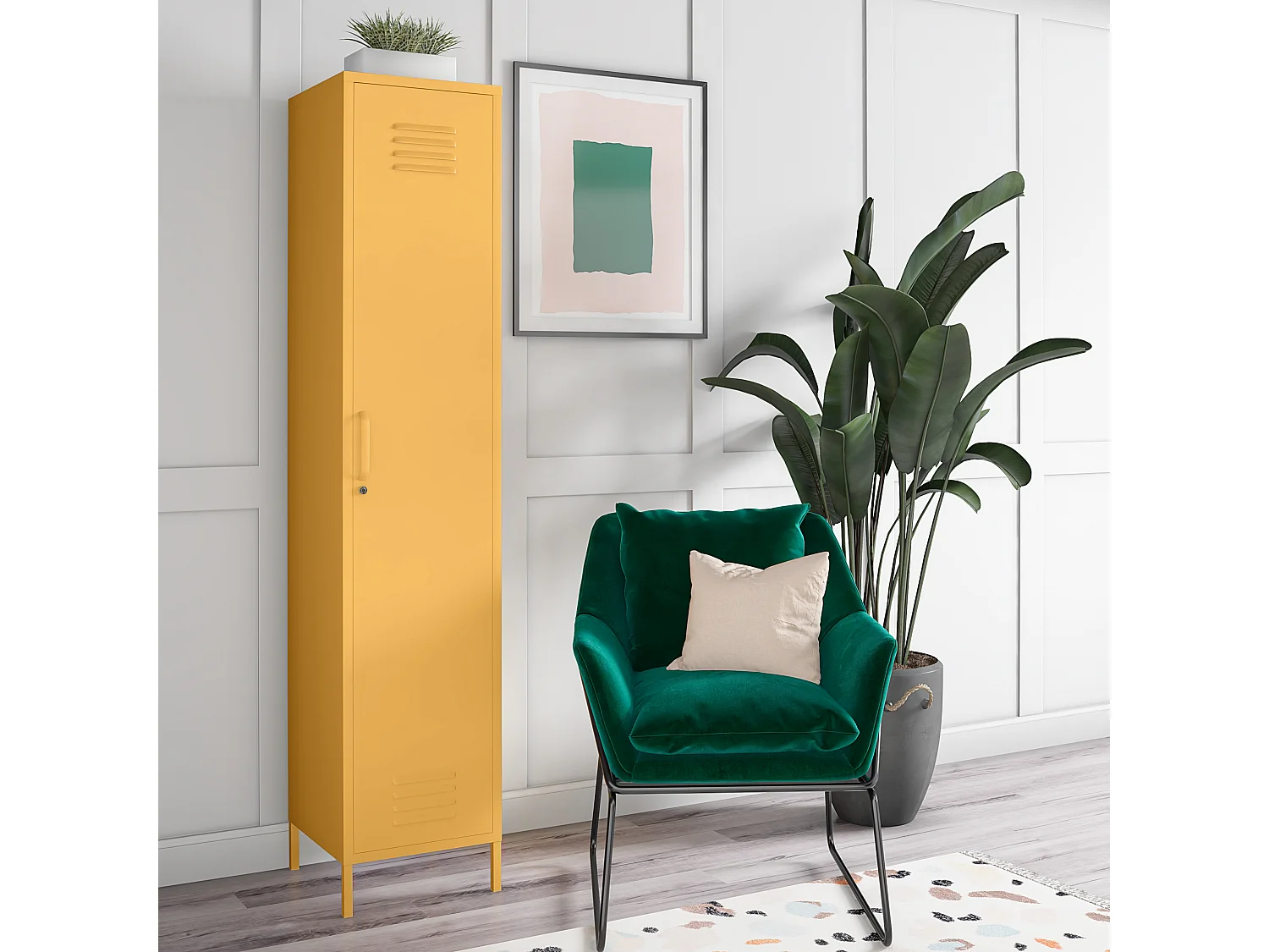 Mueble alto con 1 puerta en metal amarillo