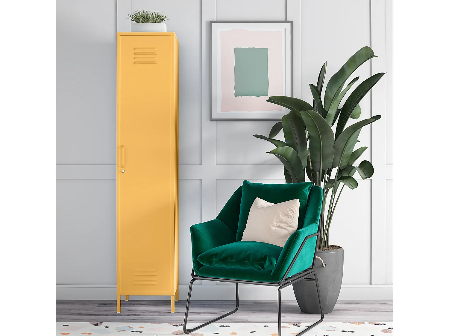 Mueble alto con 1 puerta en metal amarillo