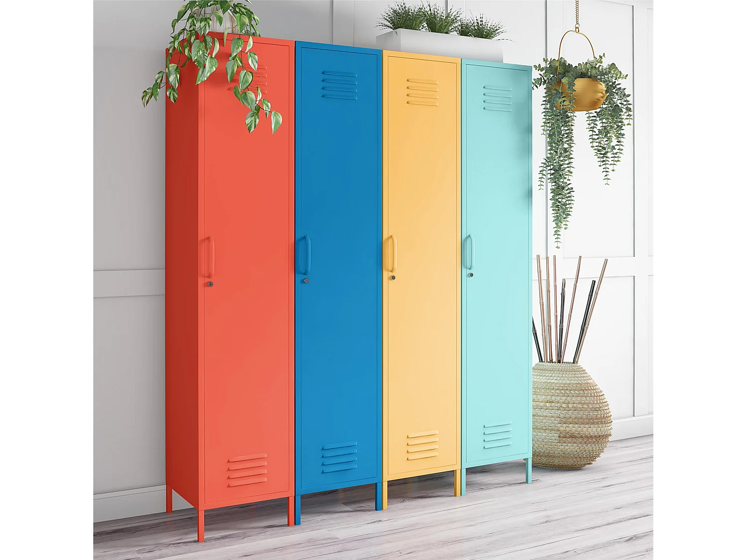 Mueble alto con 1 puerta en metal amarillo