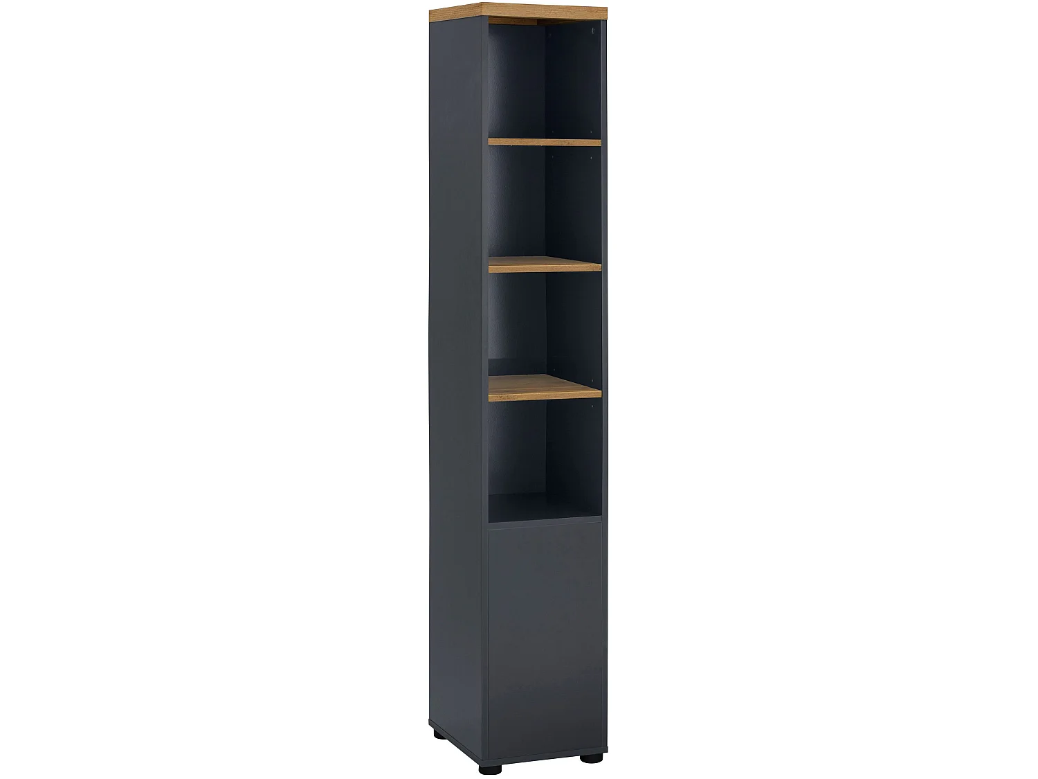 Thessa | Armoire 1 porte et 3 étagères en MDF blanc et anthracite