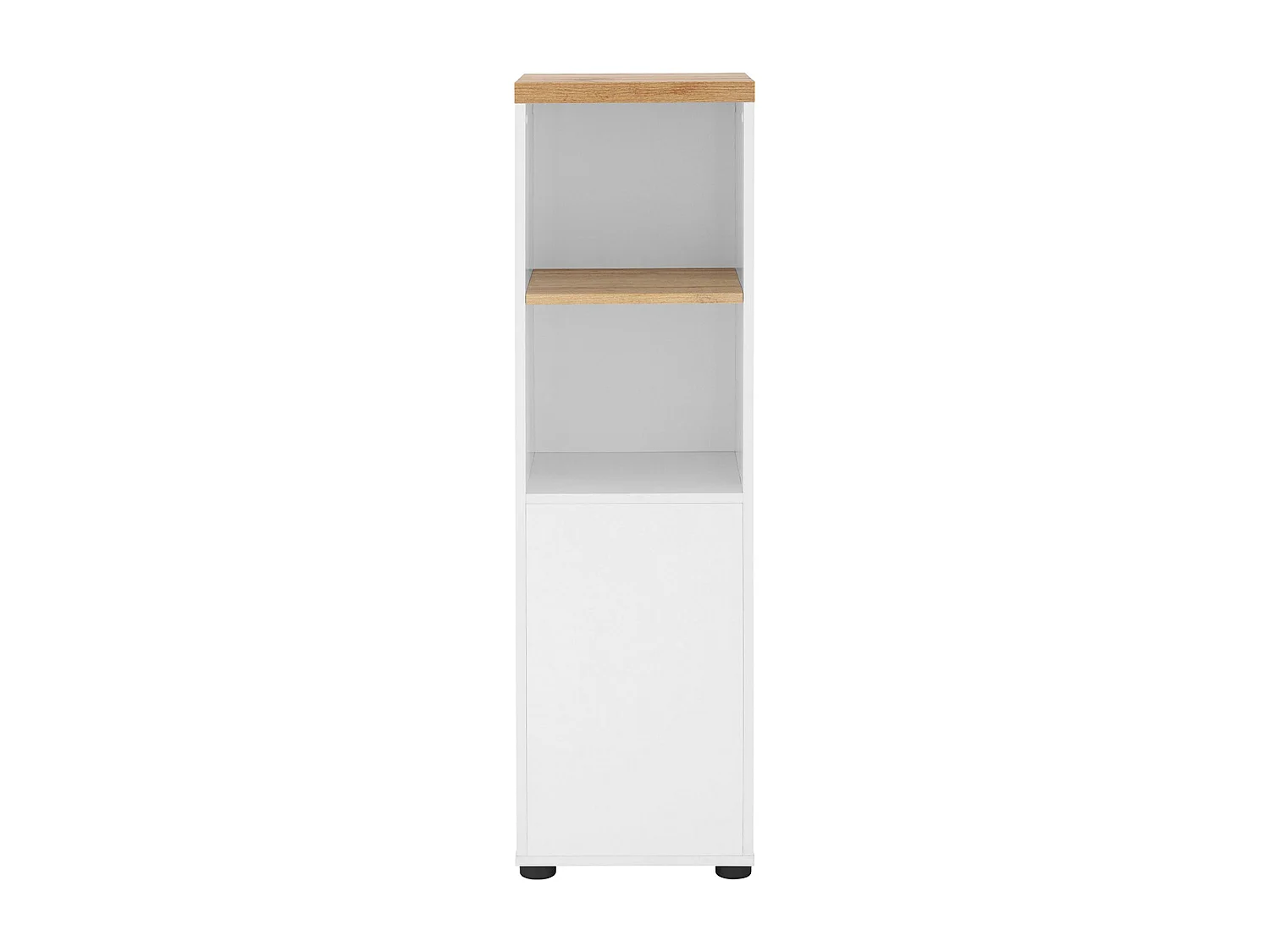 Schrank mit 1 Tür und 1 Regal aus MDF weiß und Eiche