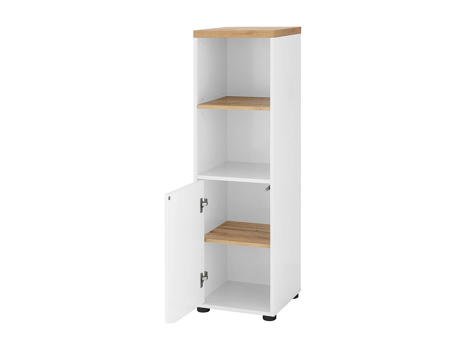 Schrank mit 1 Tür und 1 Regal aus MDF weiß und Eiche
