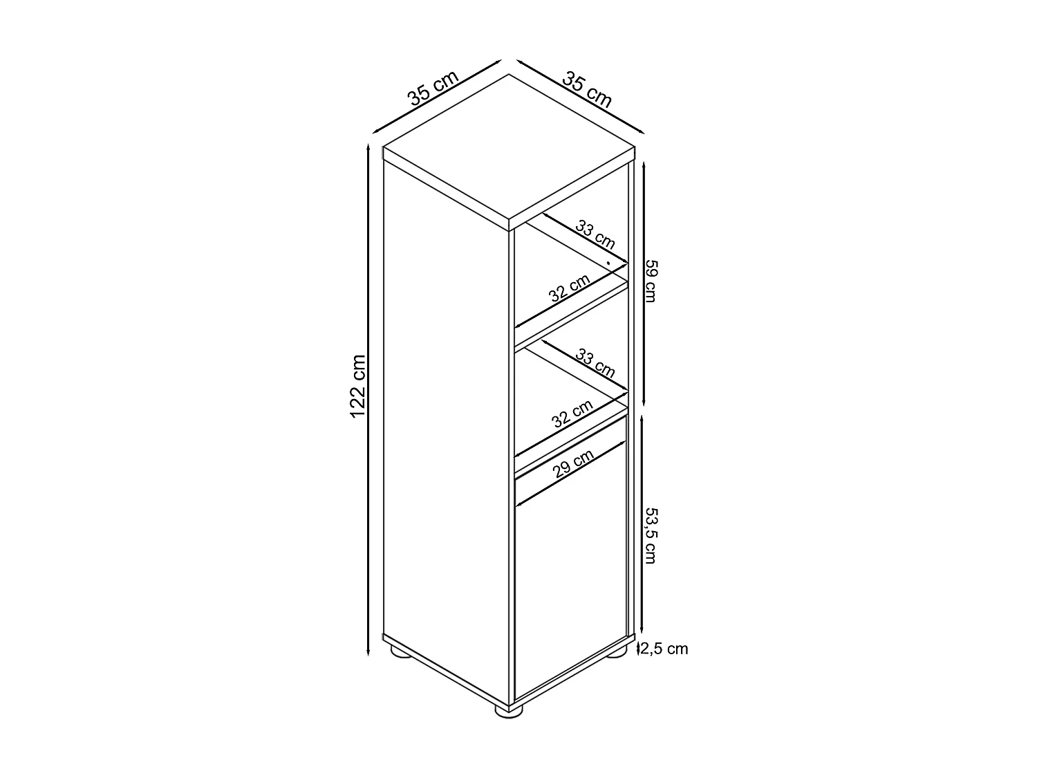 Schrank mit 1 Tür und 1 Regal aus MDF weiß und Eiche