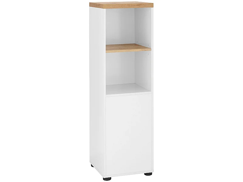 Mobile con 1 anta e 1 ripiano in MDF bianco e rovere