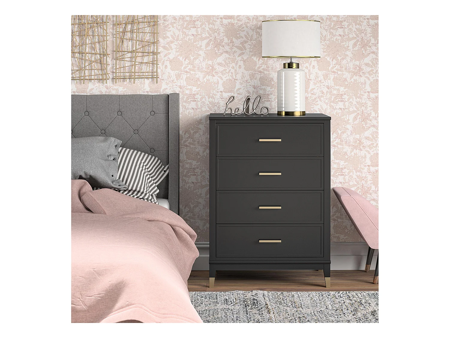 Kommode mit 4 Schubladen in MDF schwarz