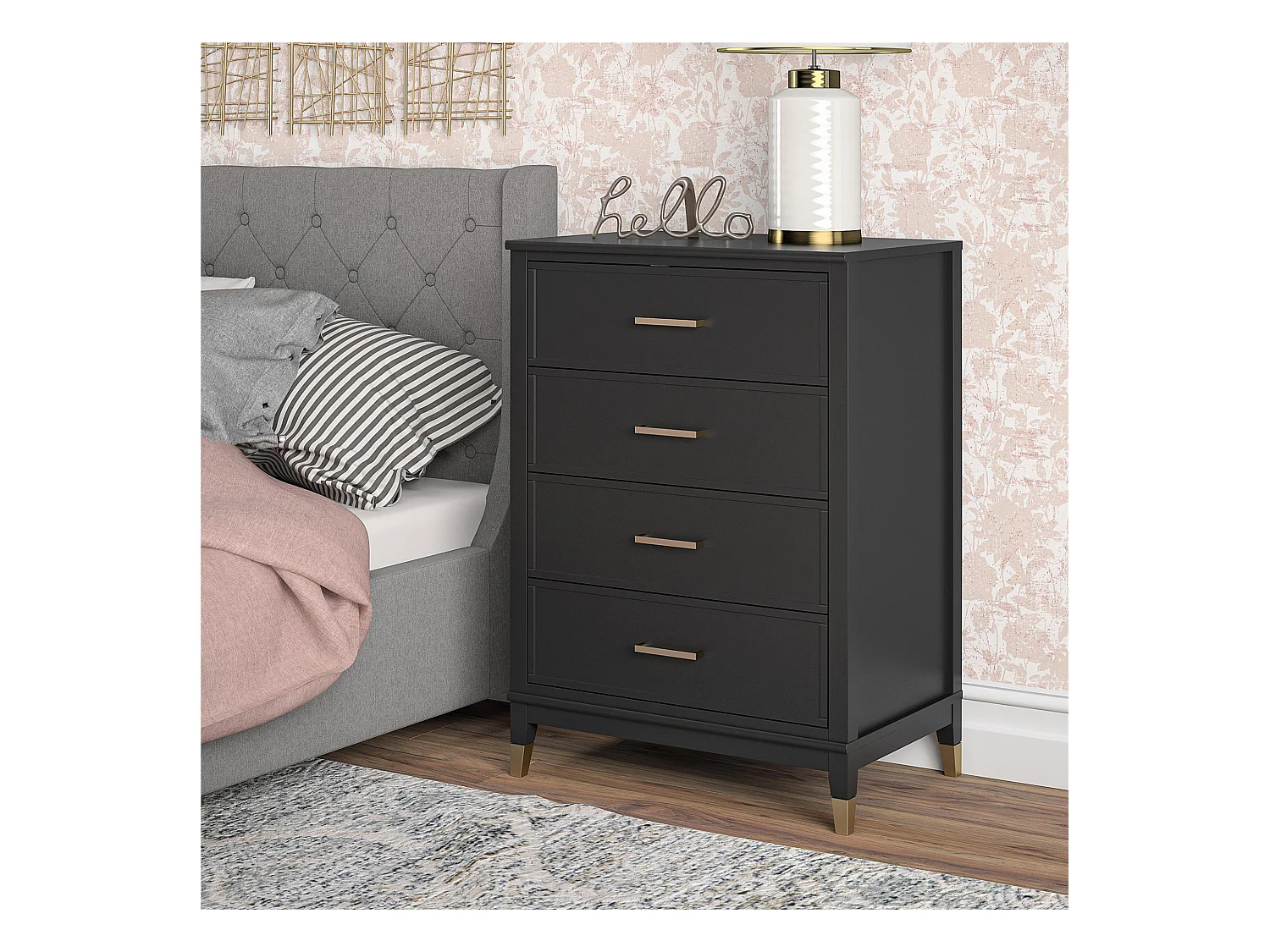 Kommode mit 4 Schubladen in MDF schwarz