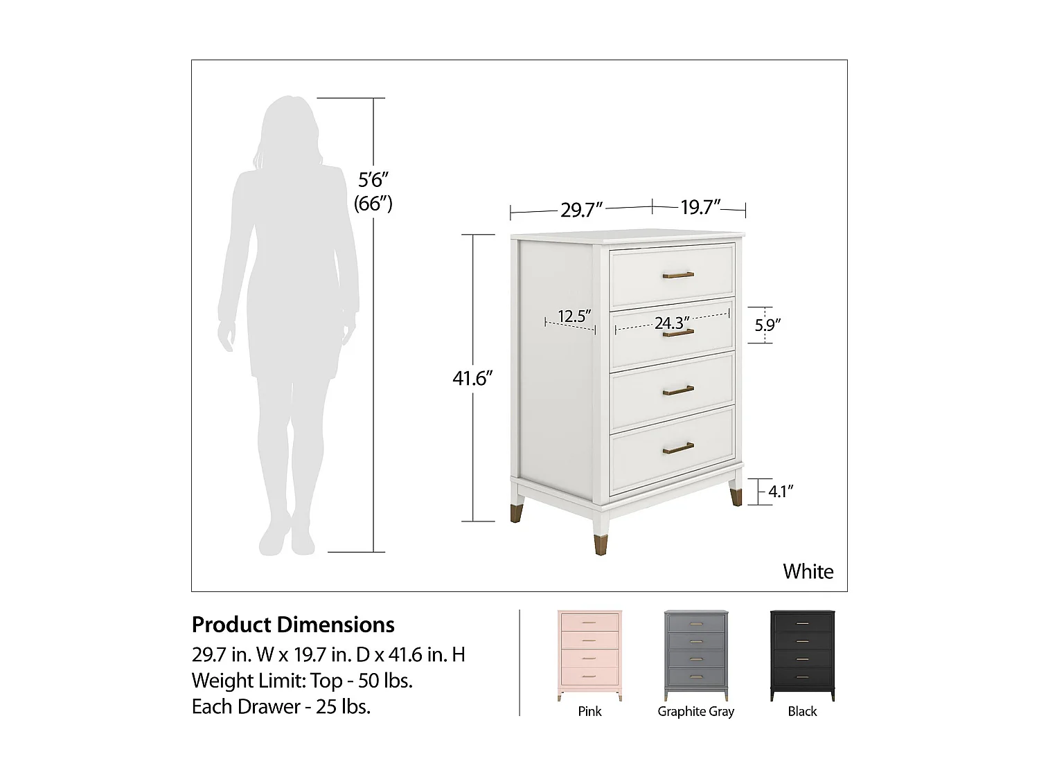 Westerleigh | Commode à 4 tiroirs en MDF noir