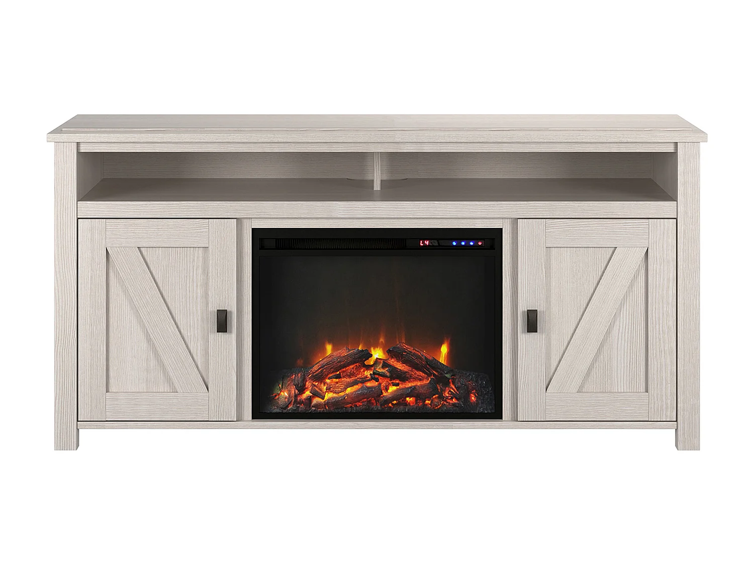 Credenza con caminetto elettrico in agglomerato di legno bianco