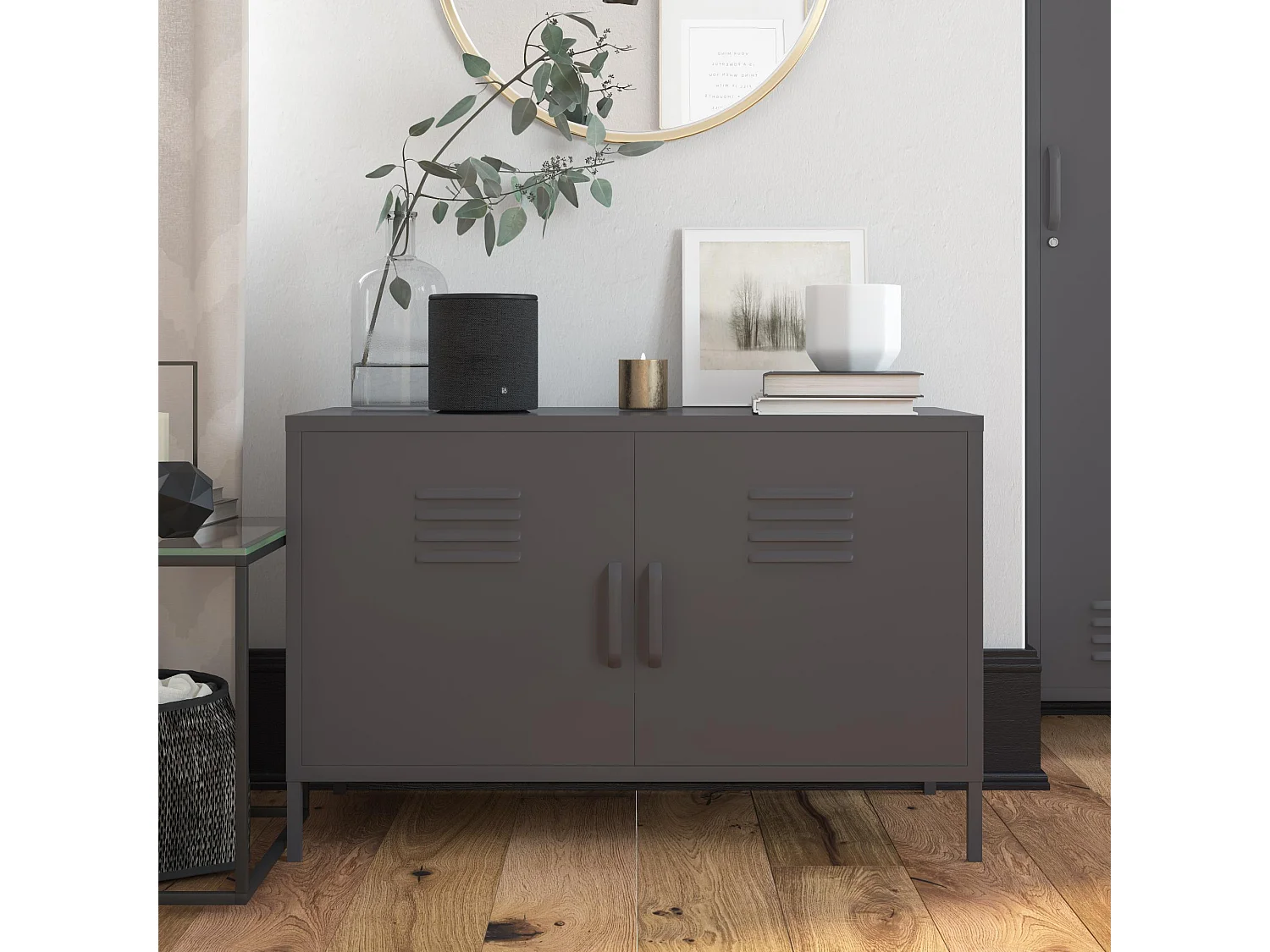 Armário com 1 porta em metal cinzento grafite