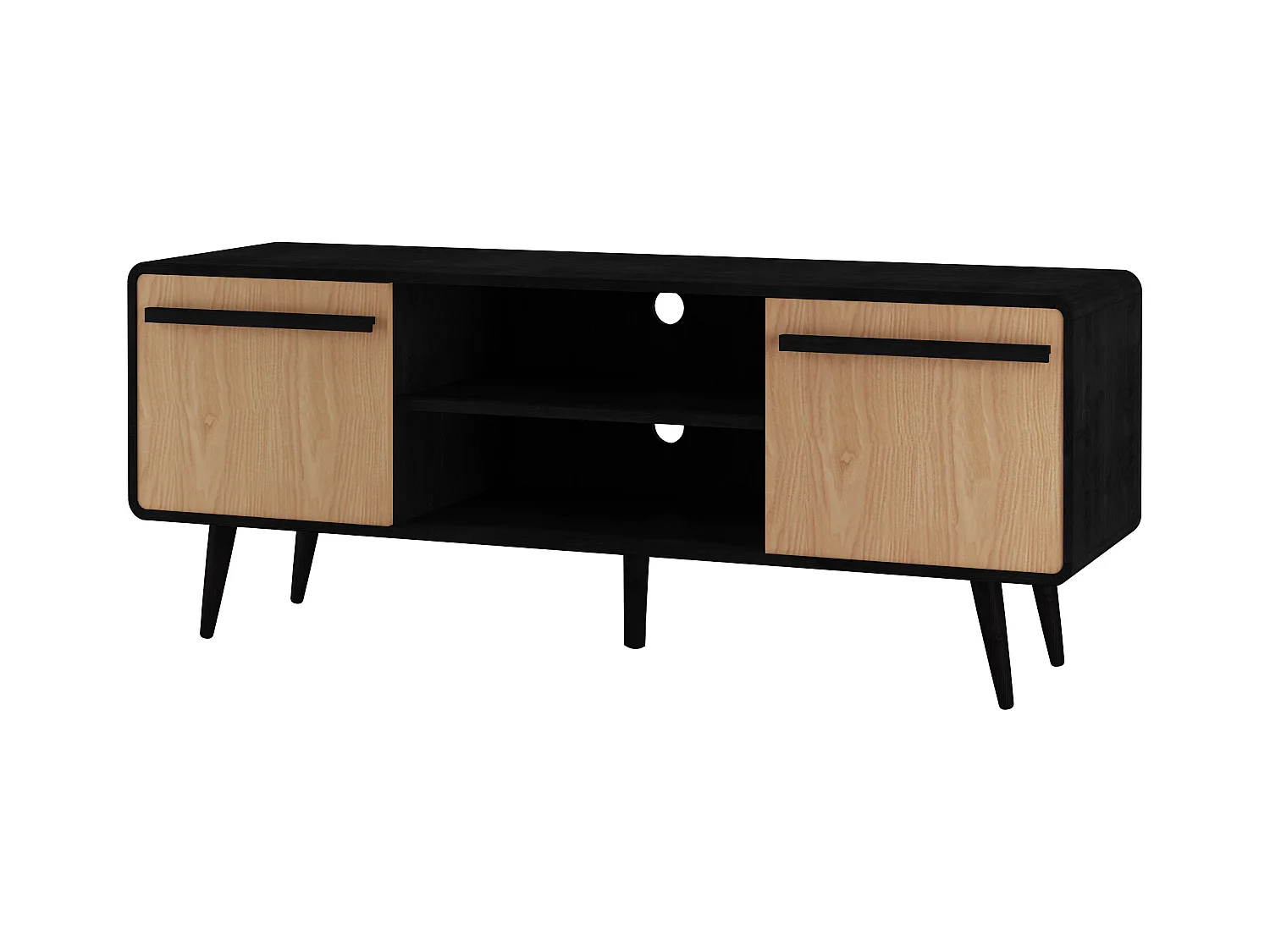 Chantal | Lowboard avec 2 tiroirs en aggloméré nature et noir
