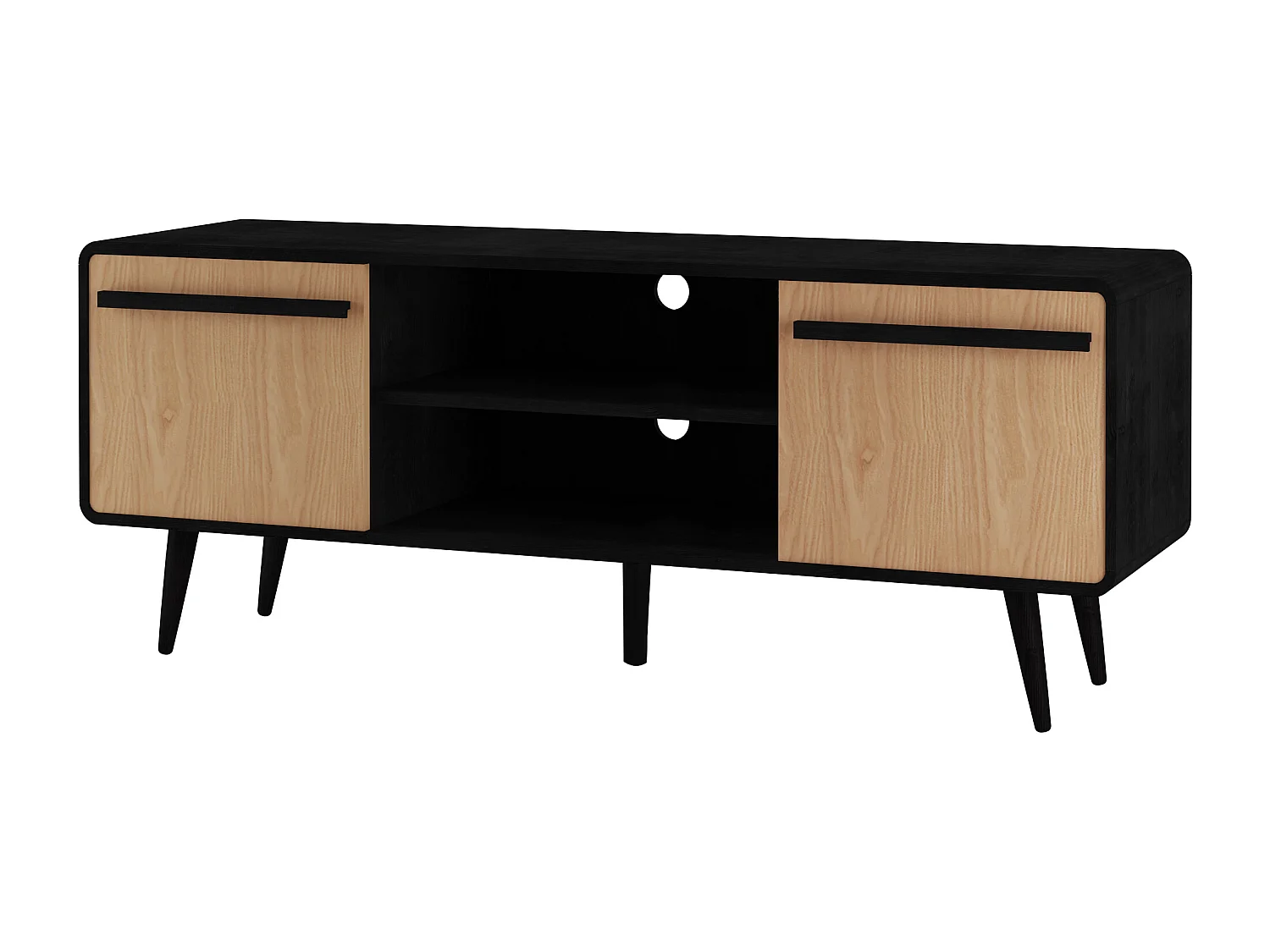 Chantal | Lowboard avec 2 tiroirs en aggloméré nature et noir