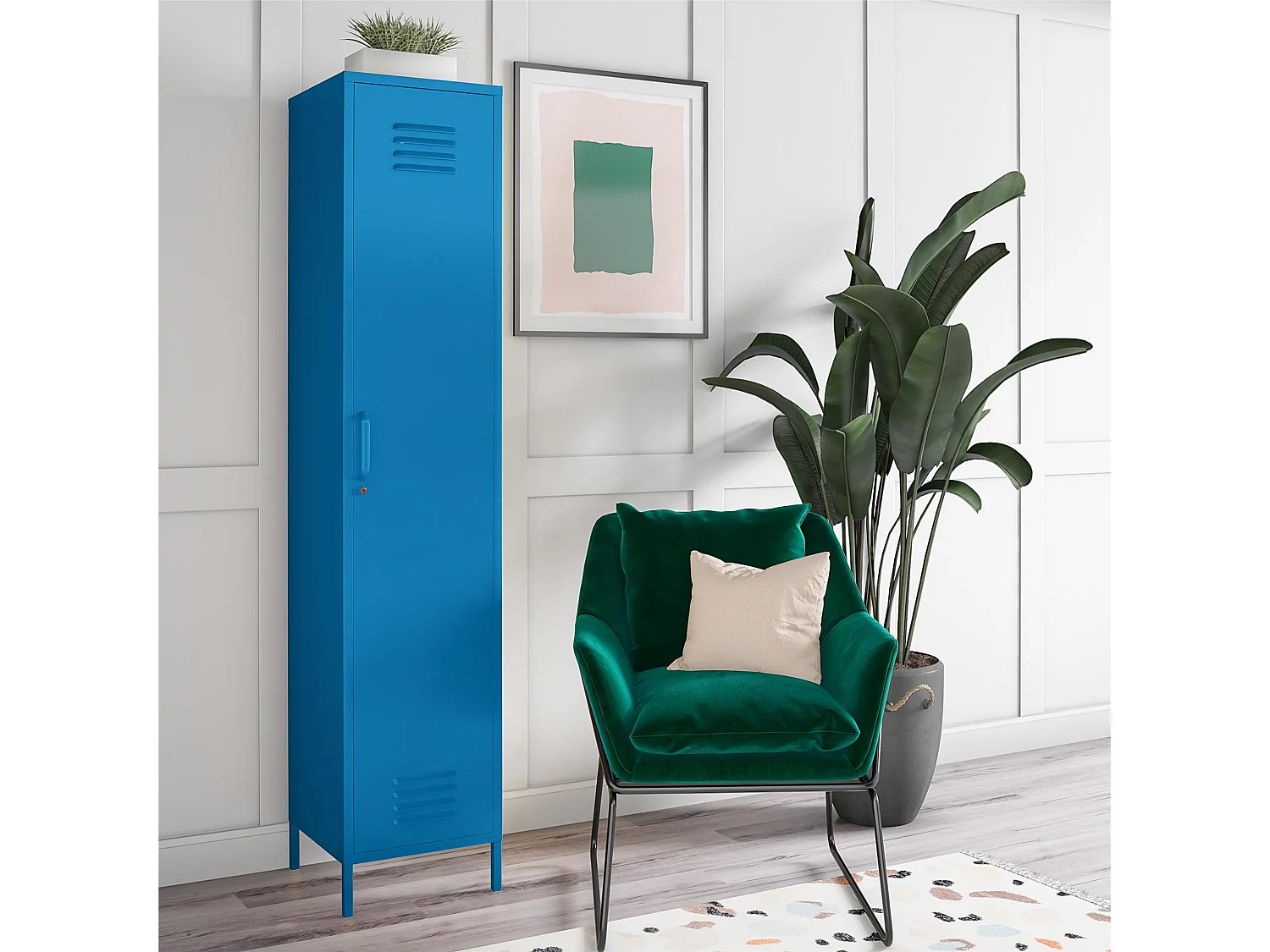 Cache | Armoire haute 1 porte en métal bleu