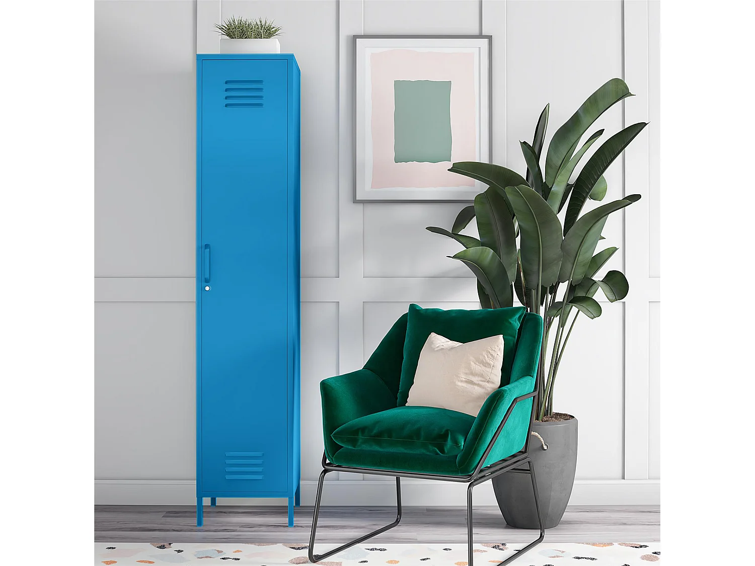 Cache | Armoire haute 1 porte en métal bleu