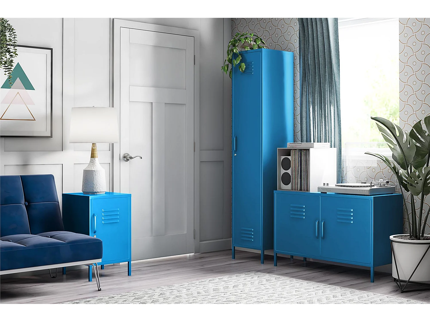Mueble alto con 1 puerta en metal azul