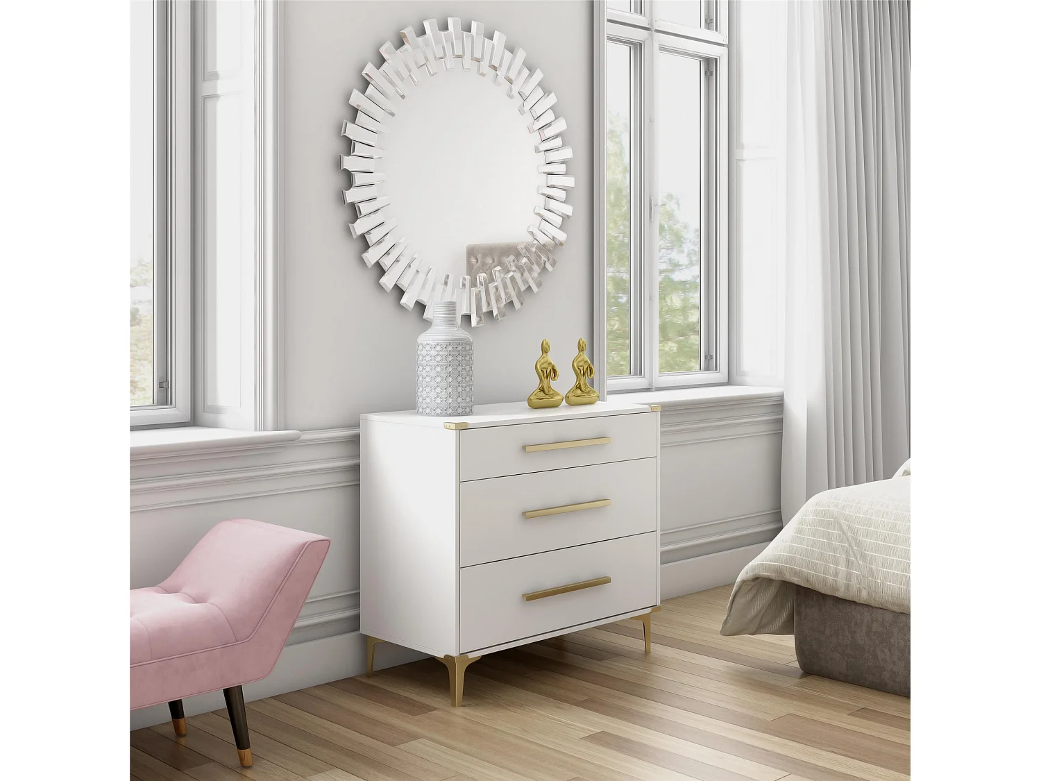 Comò con 3 cassetti in MDF bianco
