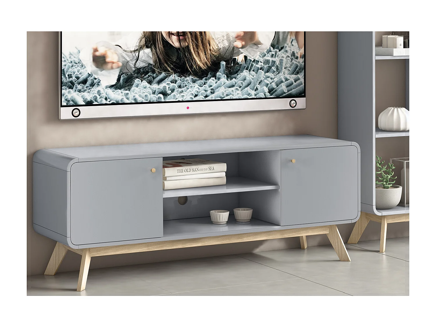 Cassie | Lowboard avec 2 portes en partical gris