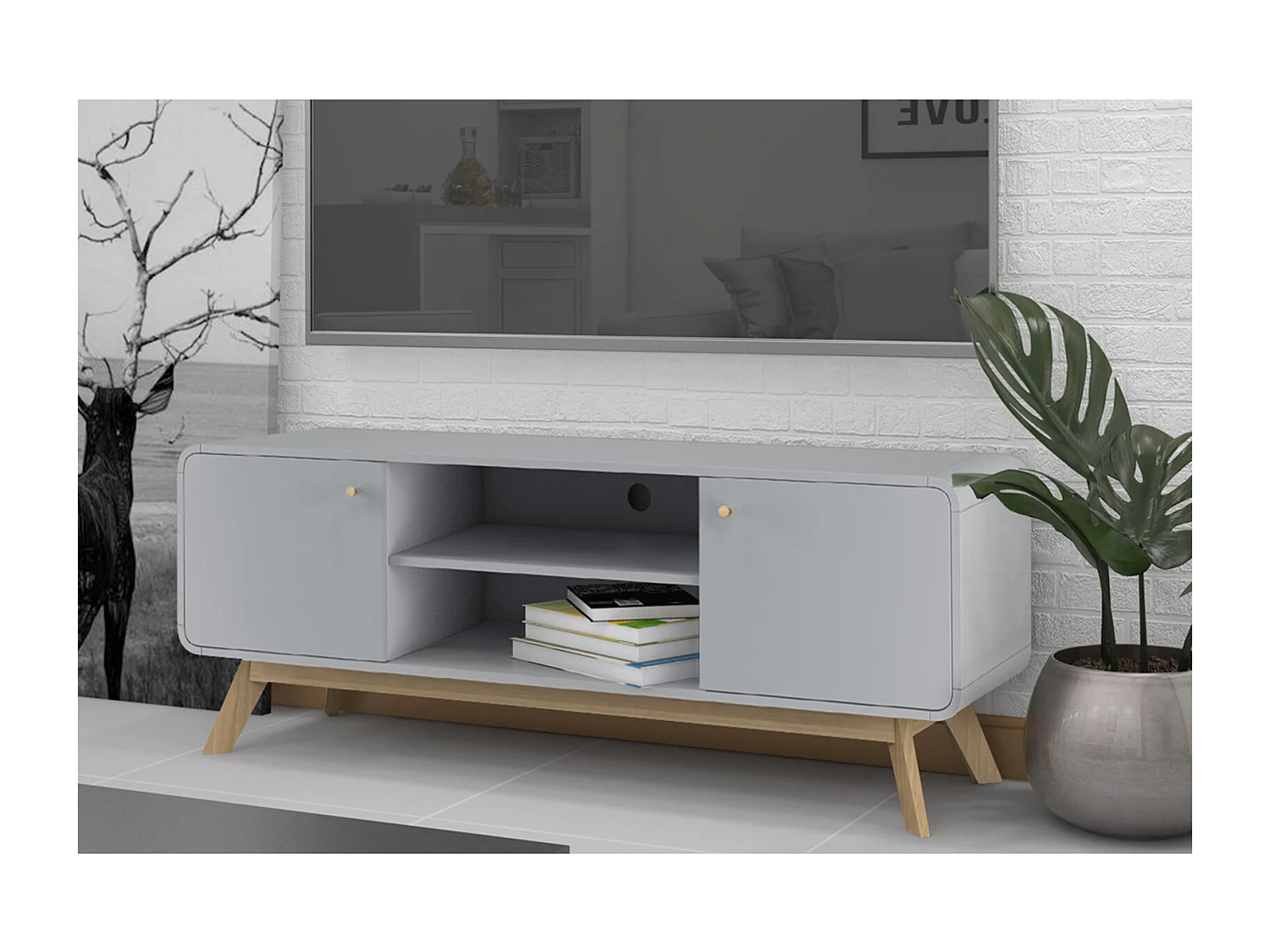 Cassie | Lowboard avec 2 portes en partical gris