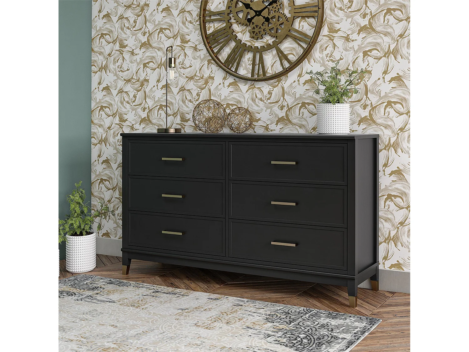 Kommode mit 6 Schubladen in MDF schwarz