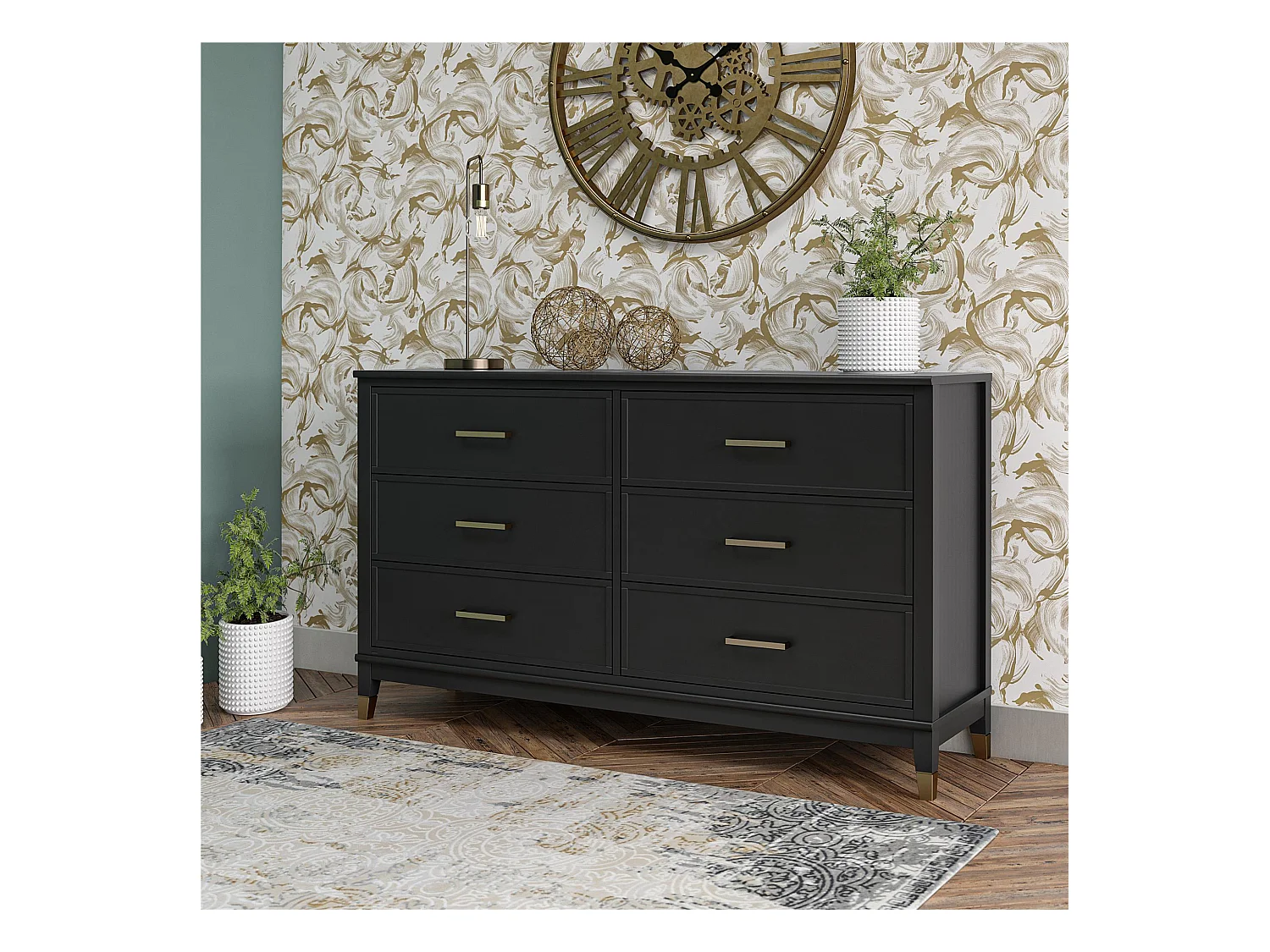 Kommode mit 6 Schubladen in MDF schwarz