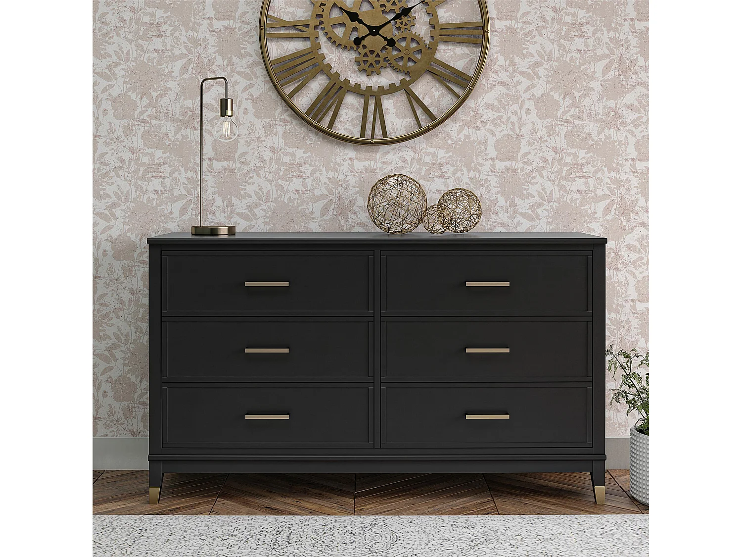 Kommode mit 6 Schubladen in MDF schwarz