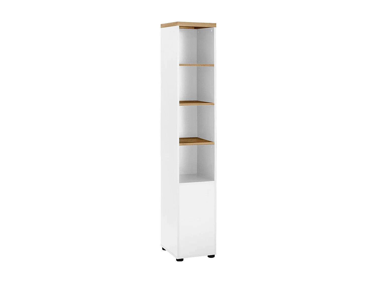 Mueble con 1 puerta y 3 estantes en MDF blanco y roble