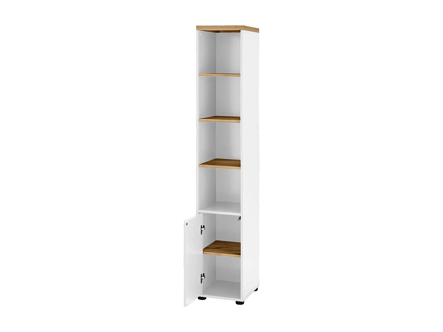 Mueble con 1 puerta y 3 estantes en MDF blanco y roble