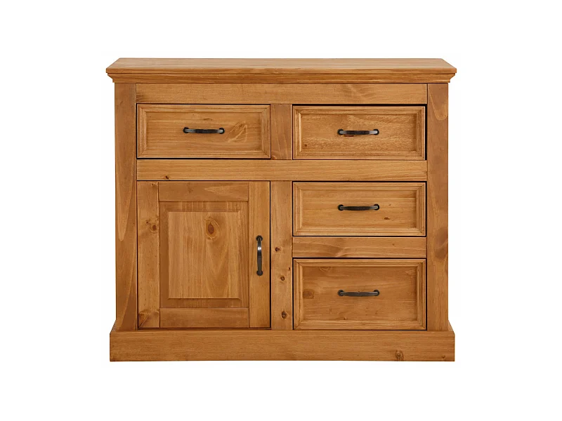 Credenza con 4 cassetti e 1 anta in pino tinto cera