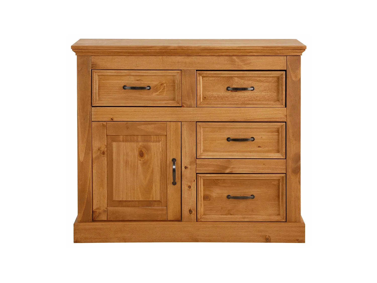 Credenza con 4 cassetti e 1 anta in pino tinto cera