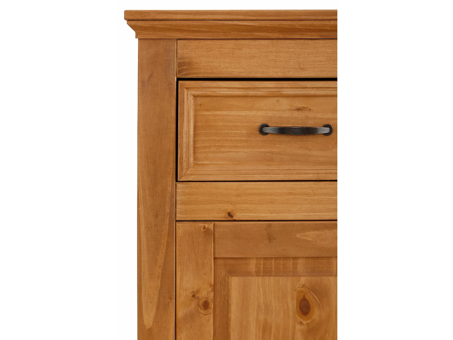 Credenza con 4 cassetti e 1 anta in pino tinto cera