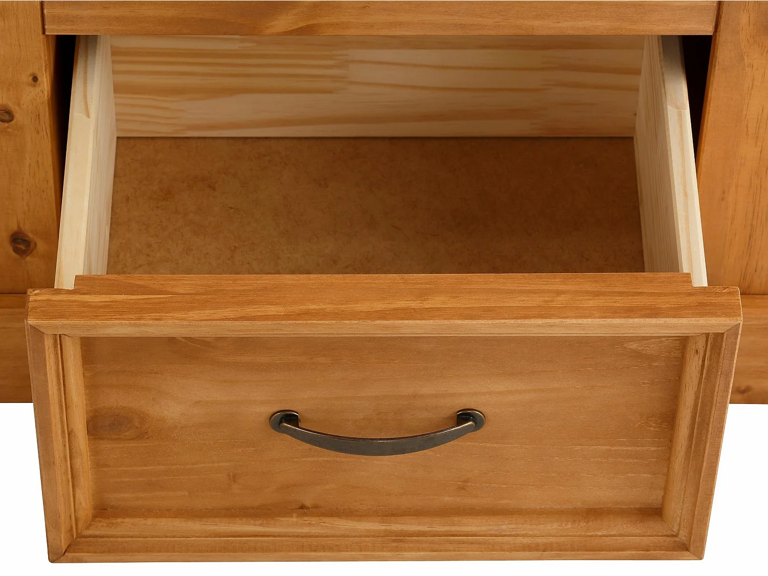 Credenza con 4 cassetti e 1 anta in pino tinto cera