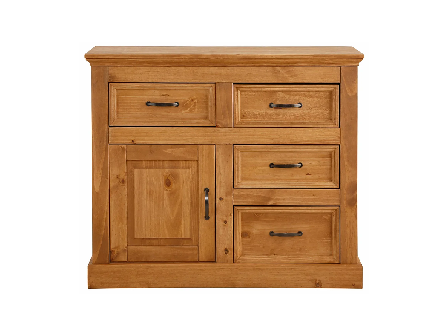 Credenza con 4 cassetti e 1 anta in pino tinto cera