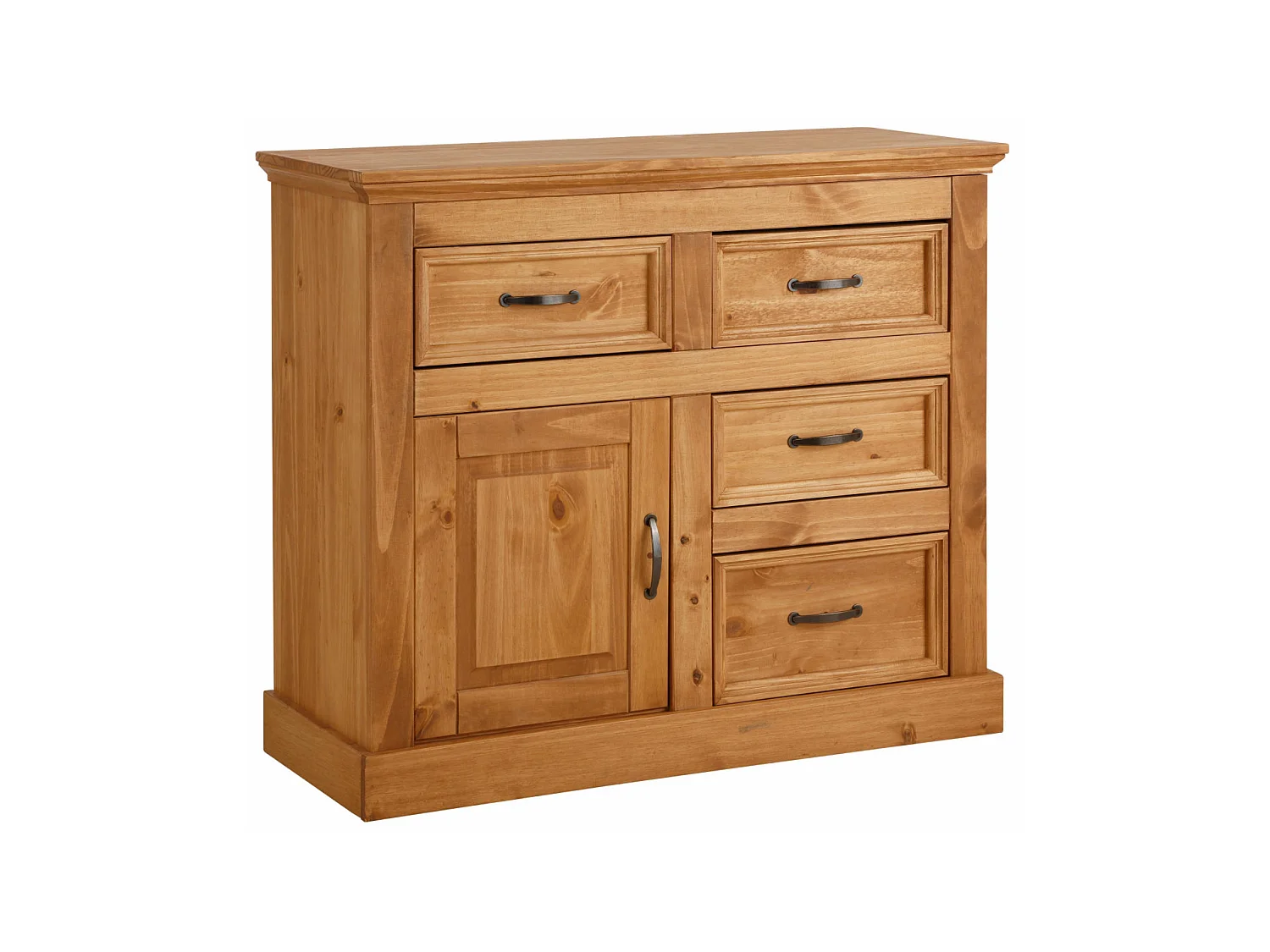 Credenza con 4 cassetti e 1 anta in pino tinto cera