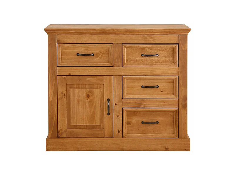 Credenza con 4 cassetti e 1 anta in pino tinto cera