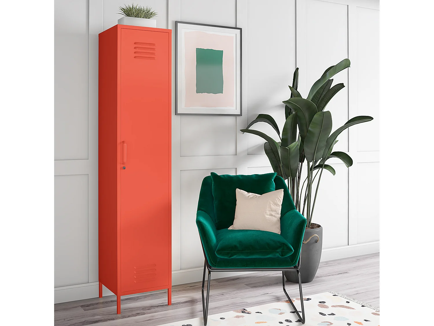 Cache | Armoire haute 1 porte en métal orange