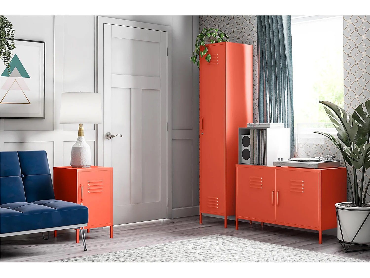 Mueble alto con 1 puerta en metal naranja