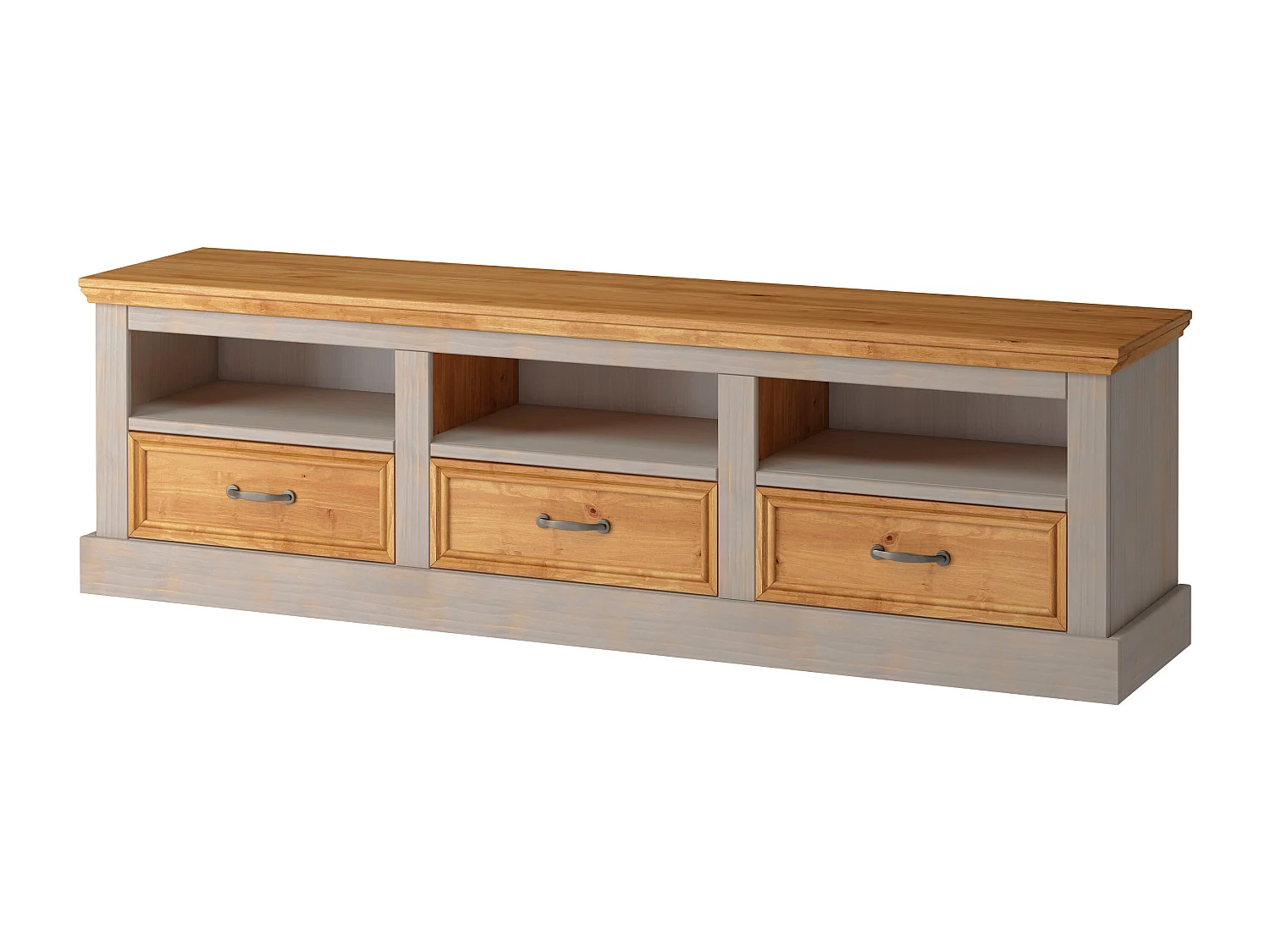 Selma | Lowboard à 3 tiroirs en pin gris et teint ciré