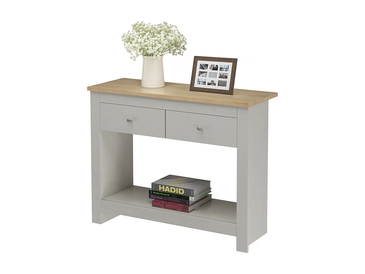 Emerald | Table console 2 tiroirs en MDF chêne et gris