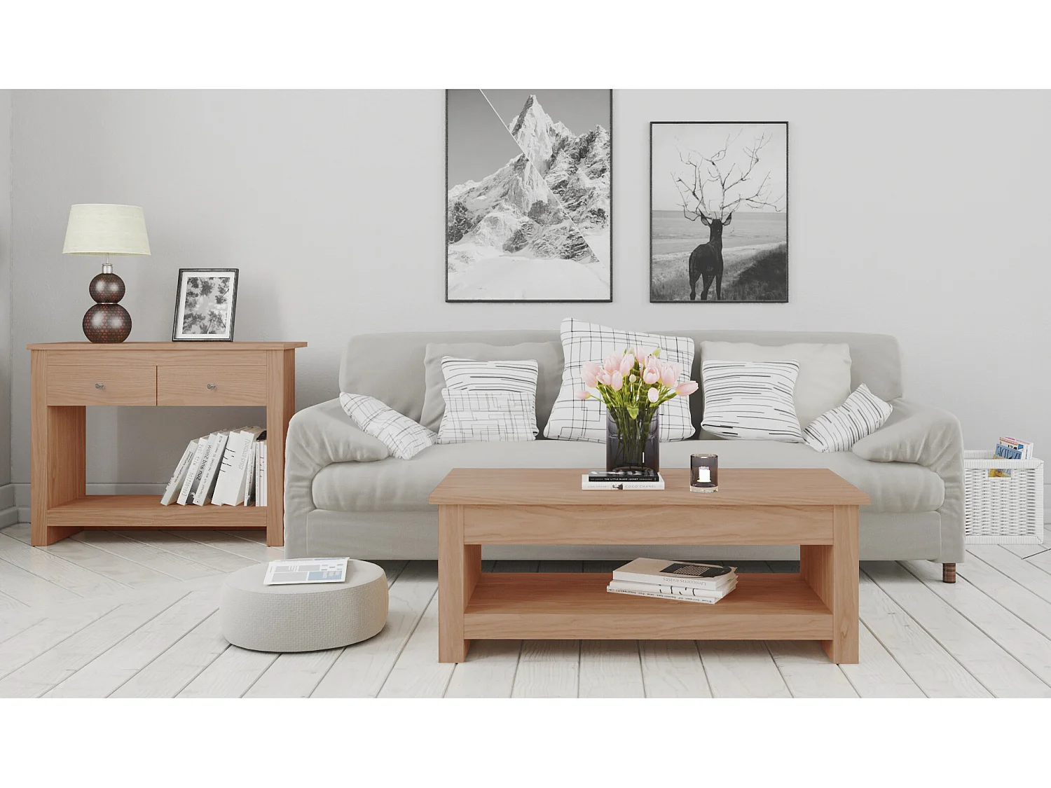 Consolle con 2 cassetti in MDF rovere