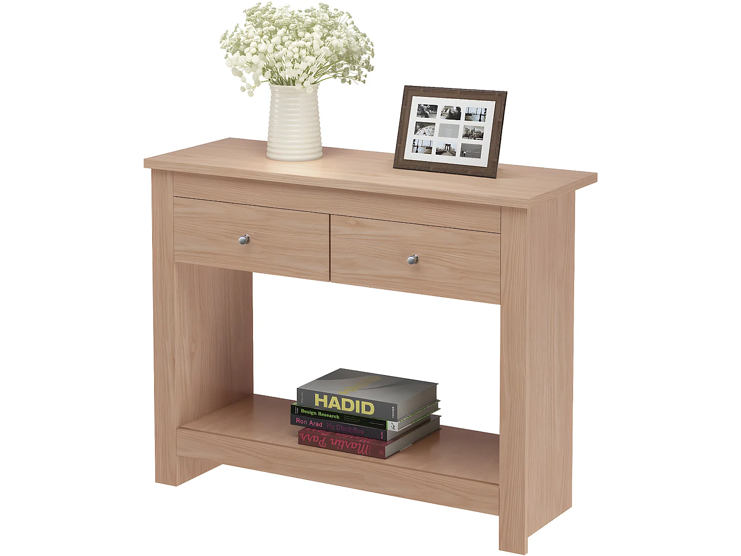 Mesa consola con 2 cajones en MDF roble