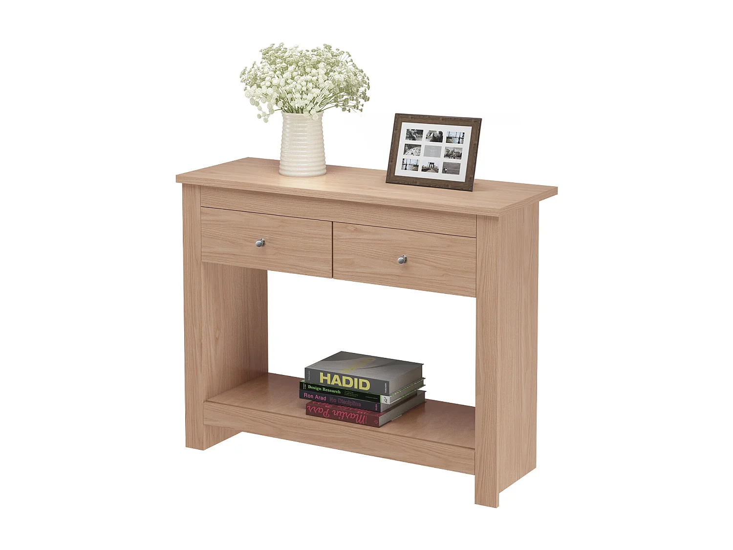 Mesa consola con 2 cajones en MDF roble